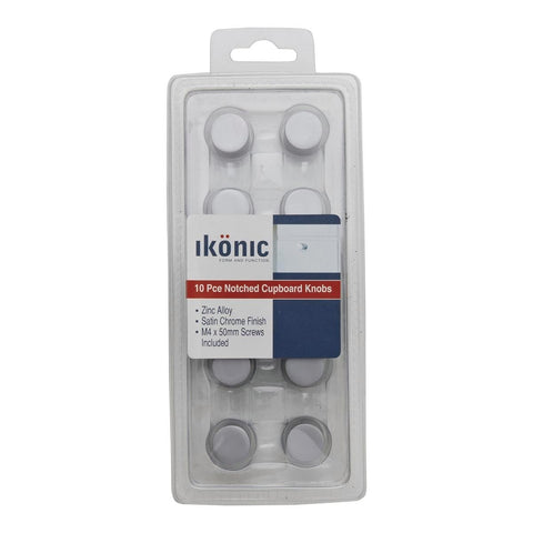 Ikonic Notched Cupboard Knob 20mm Satin Chrome 10 Pack Durable Design - SuperSaverAU - view 1