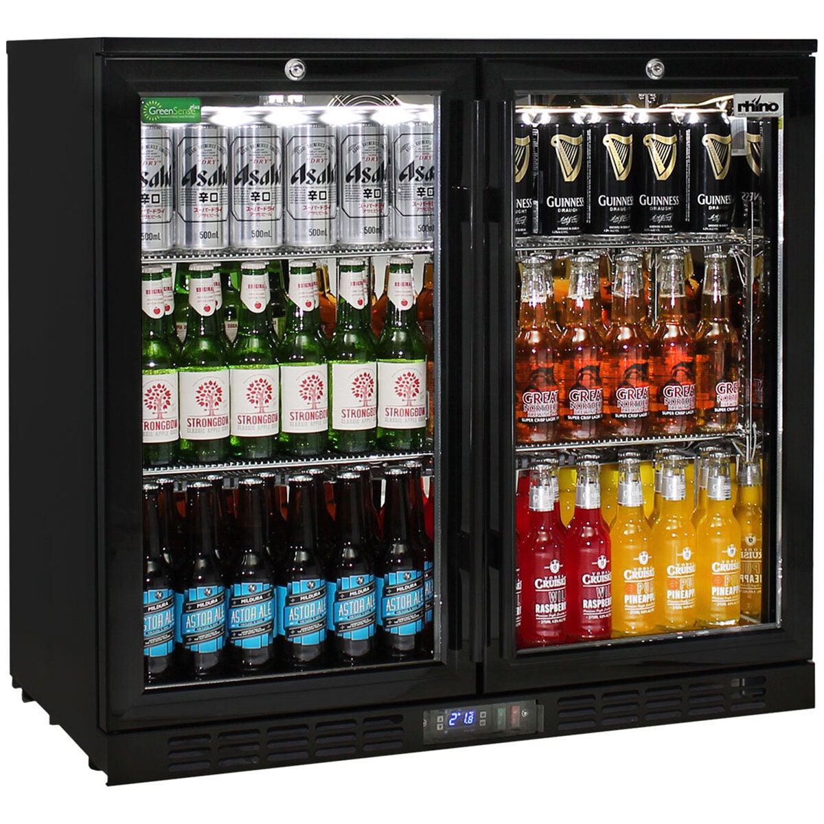 Rhino 208L Double Door Beverage Centre - Black, LED Display, Lockable Doors - SG2H-B