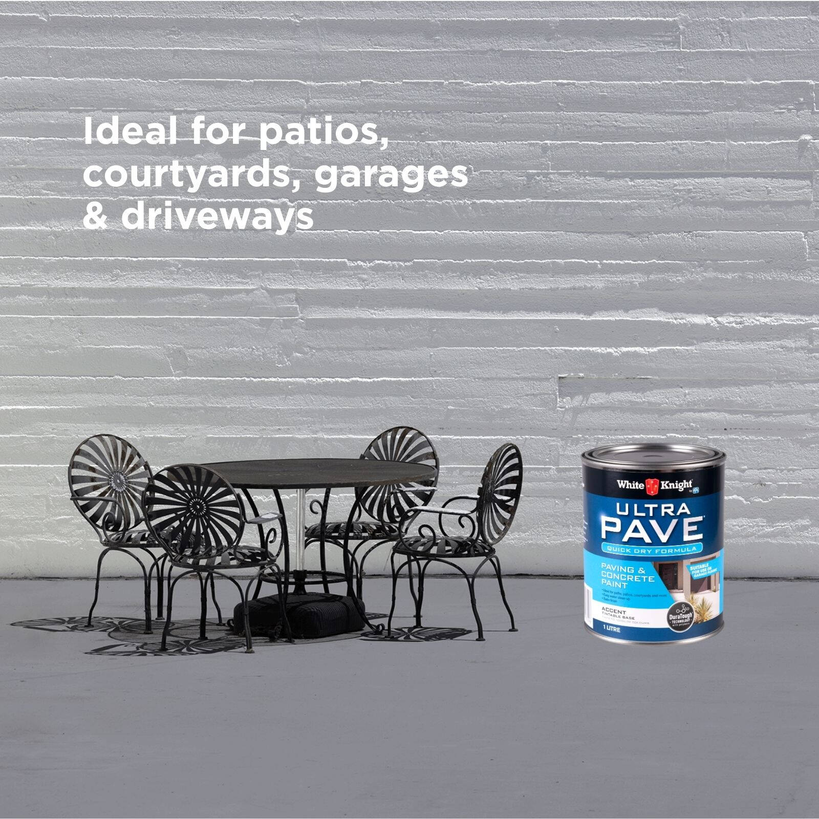 White Knight Ultra Pave 1L Accent Quick Dry Paving & Concrete Paint - Water Based, Tintable, Recoat 2hrs