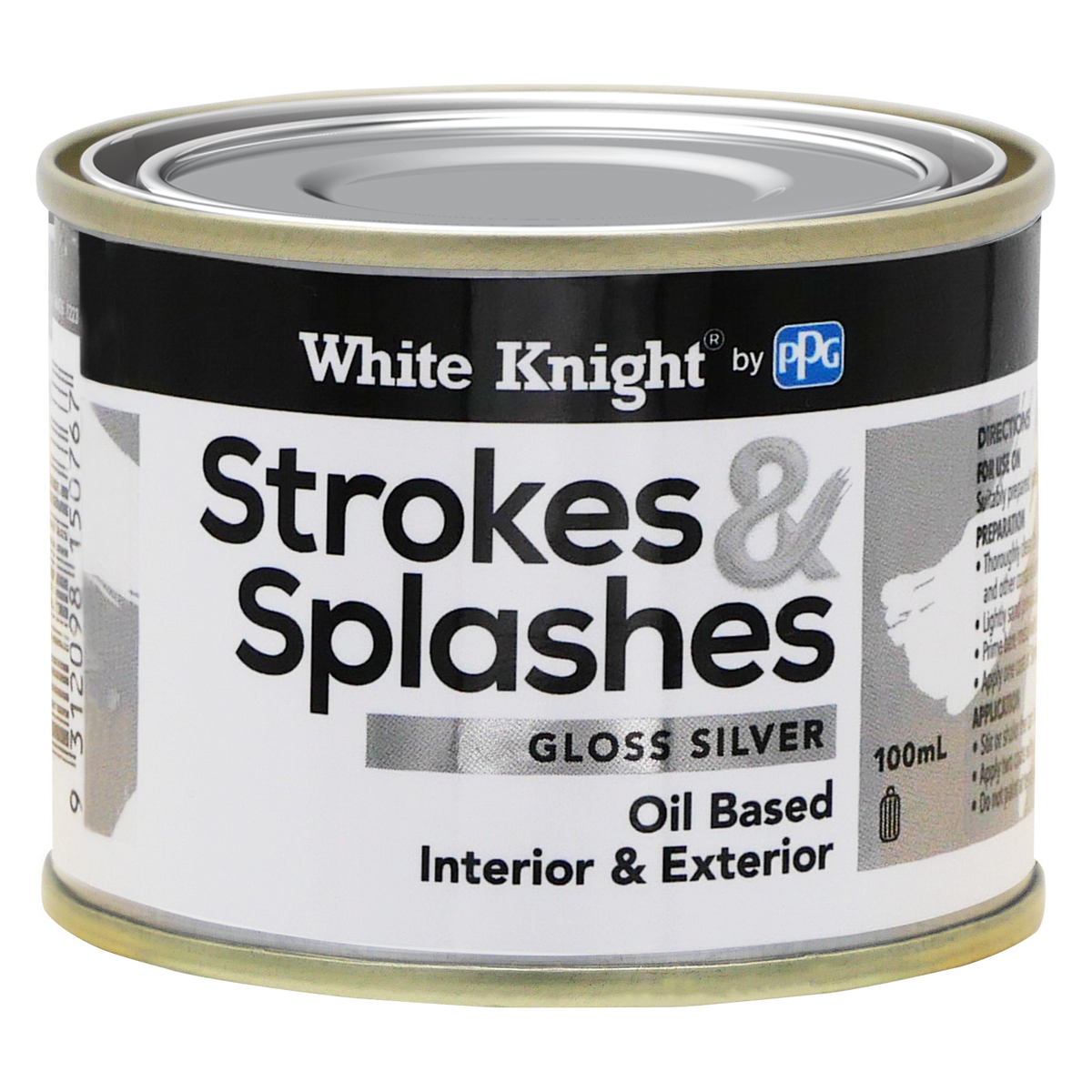 White Knight Strokes and Splashes Paint - 100ml - Silver - Oil Based - No Brush Marks - SuperSaverAU - view 1