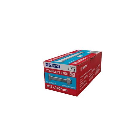 Zenith Hex Head Bolts & Nuts - M12 x 120mm - 12 Pack - Stainless Steel 304 - Rust Resistant - SuperSaverAU - view 1