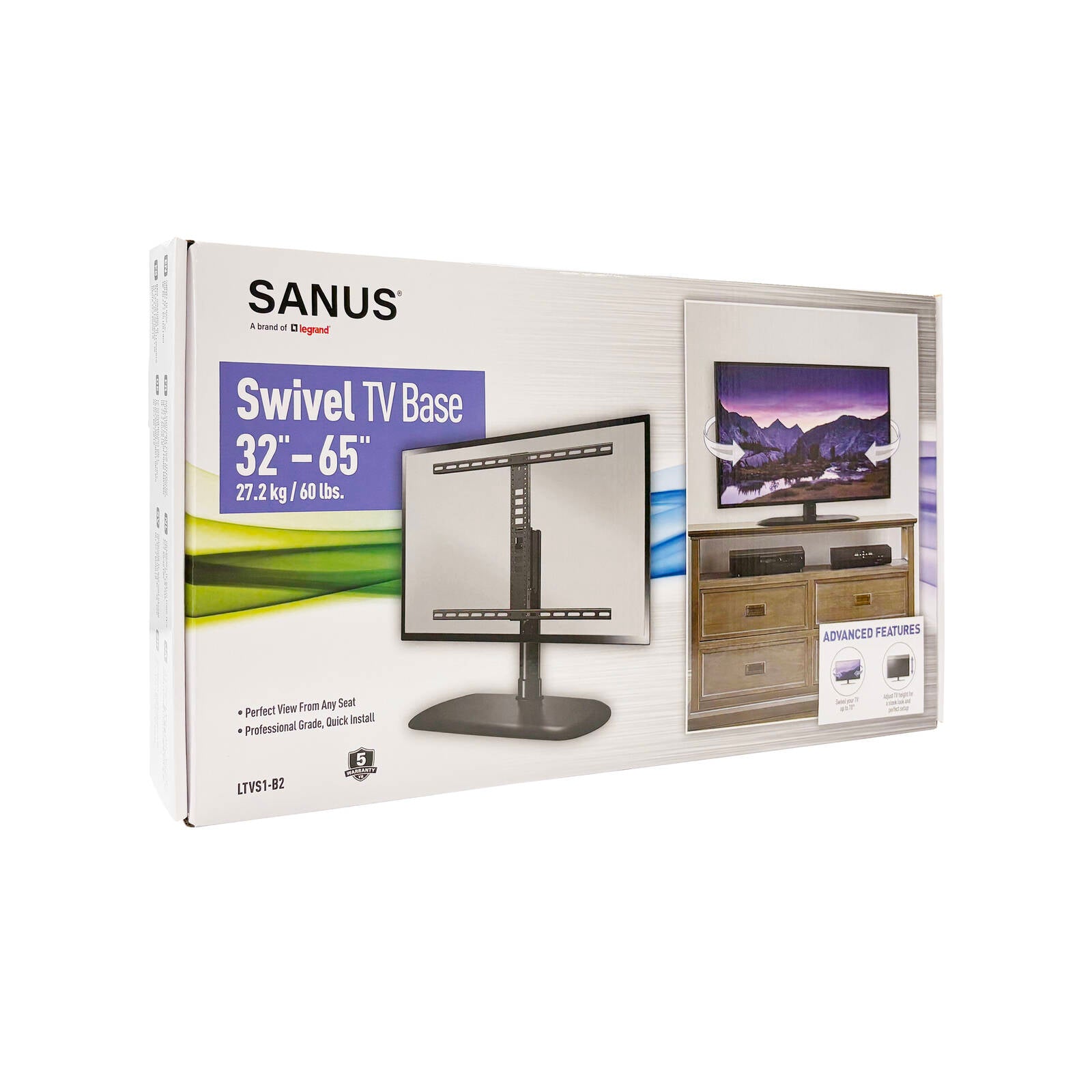 Sanus 32-65" Swivel TV Base, Fits Most Flat Panel TVs, Hardware Included