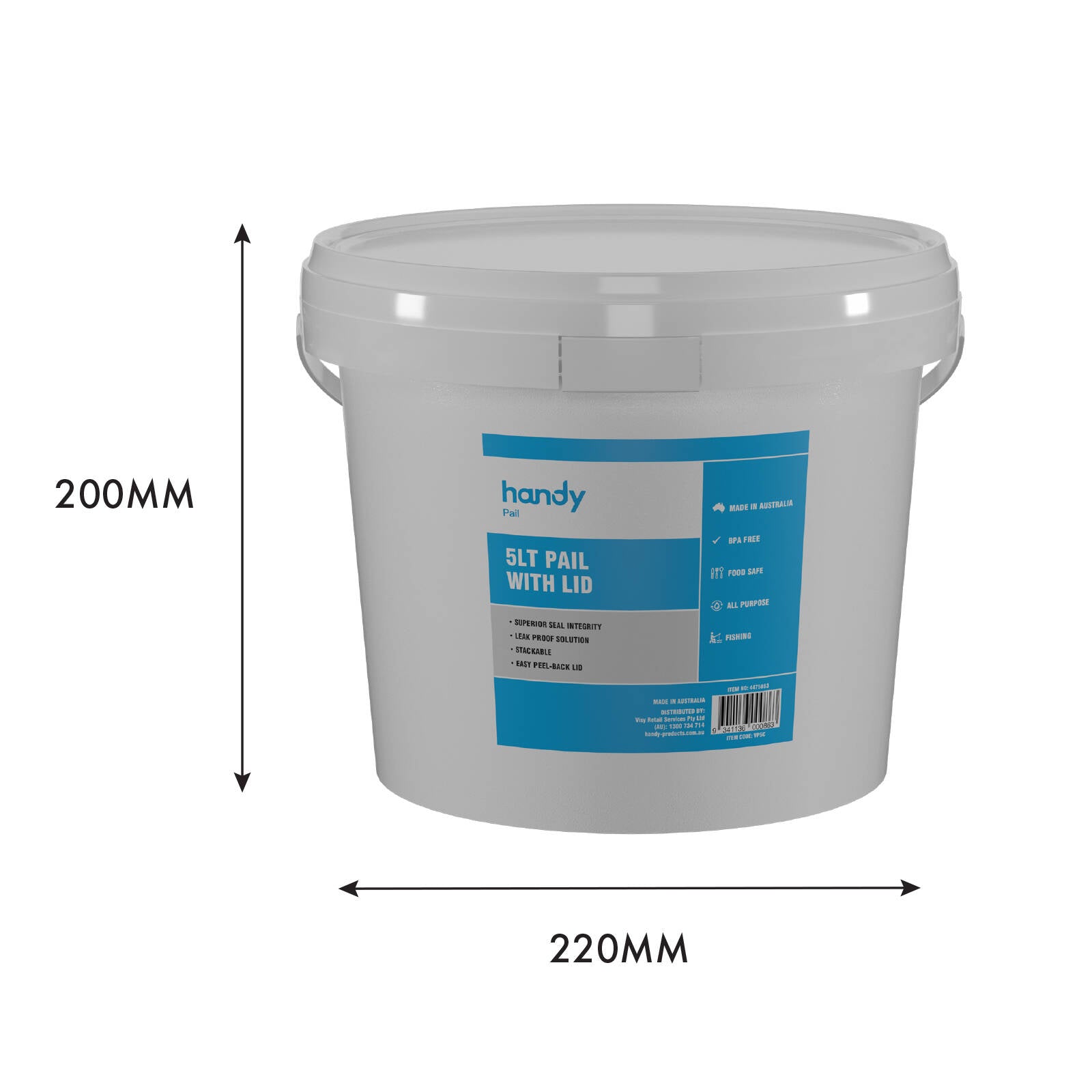 Handy 5L White Plastic Pail Bucket with Lid