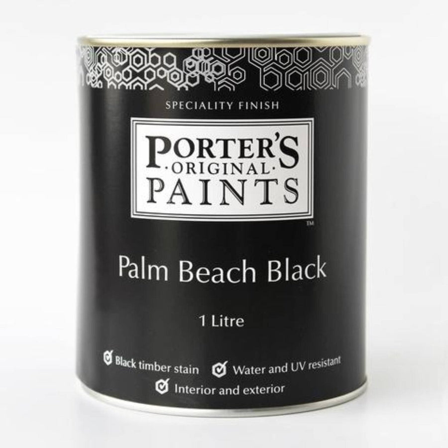 Porter S Paints 1L Palm Beach Black Timber Stain - Water-Based - Charcoal Black - Low VOC - SuperSaverAU - view 1