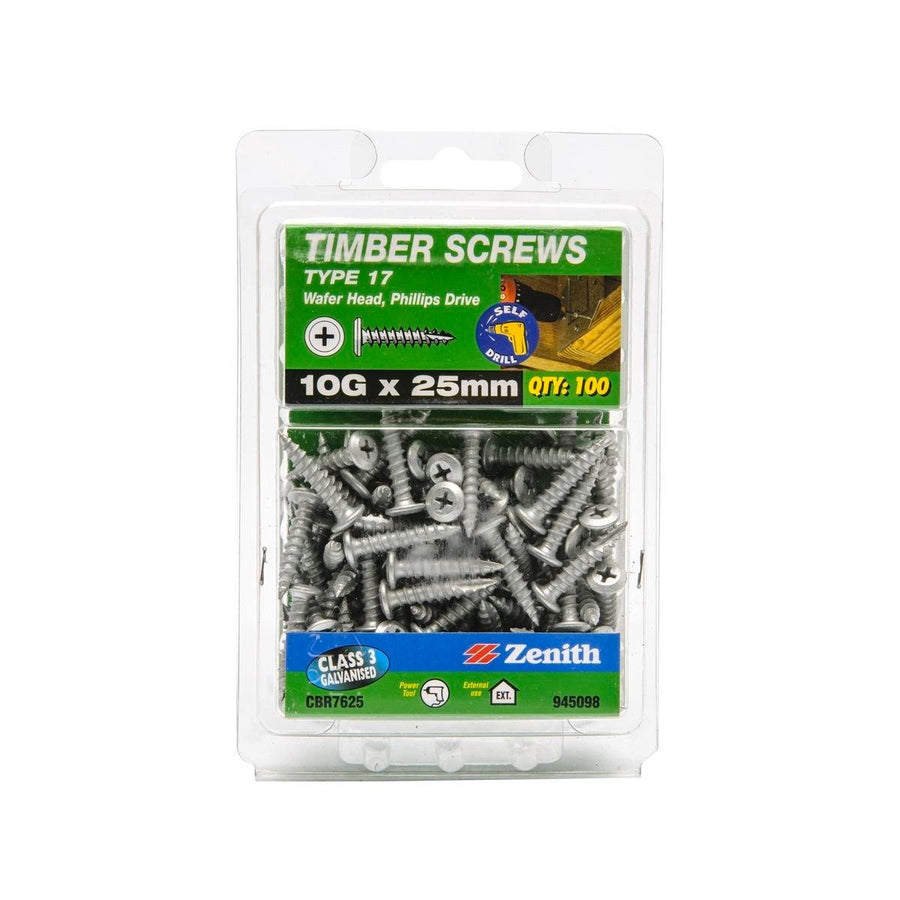 Zenith Timber Screws 10g x 25mm Galvanised Type 17 100 Pack - SuperSaverAU - view 1