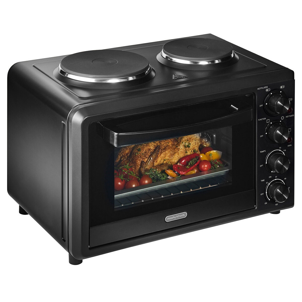 Morphy Richards 32L Benchtop Convection Oven with Two Hot Plates - Matte Black, 120 Minute Timer - MRBO32BLK2