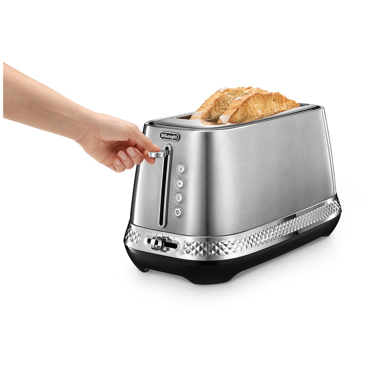 DeLonghi 2 Slice Long Slot Toaster - Silver Finish, Progressive Browning Control, Extra Lift - CTV3003M