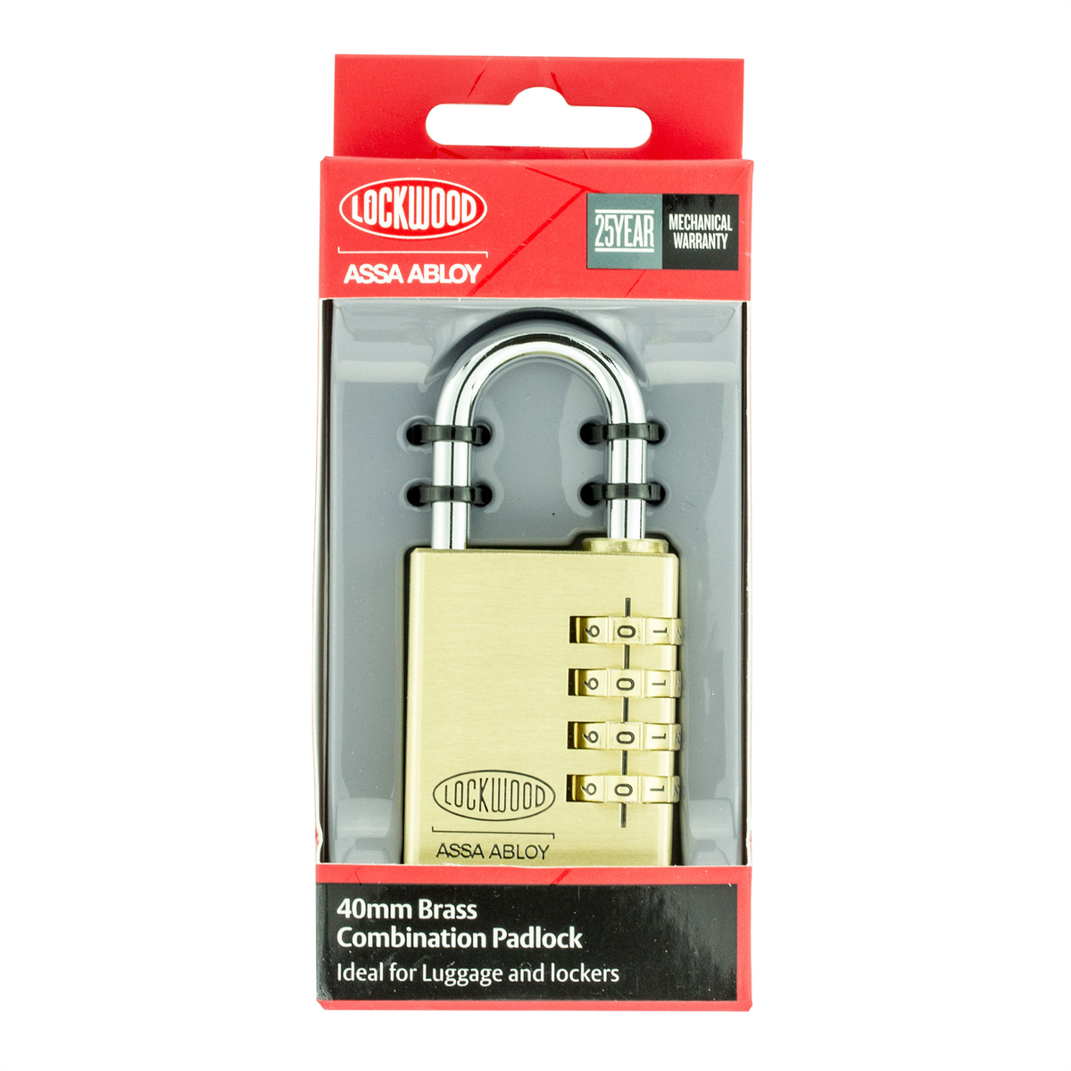 Lockwood 40mm Combination Padlock - Solid Brass - Secure Luggage - SuperSaverAU - view 1