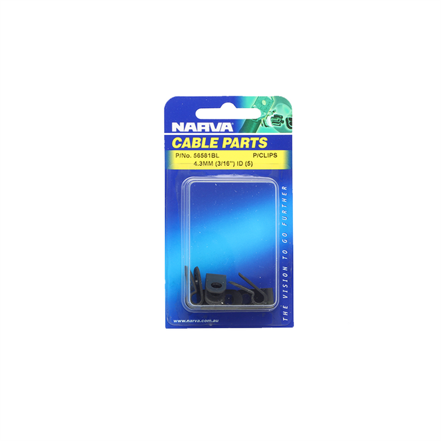 Narva Nylon Cable Clamps 4.3mm Black UV Weather Resistant P Clips 5 Pack - SuperSaverAU - view 1