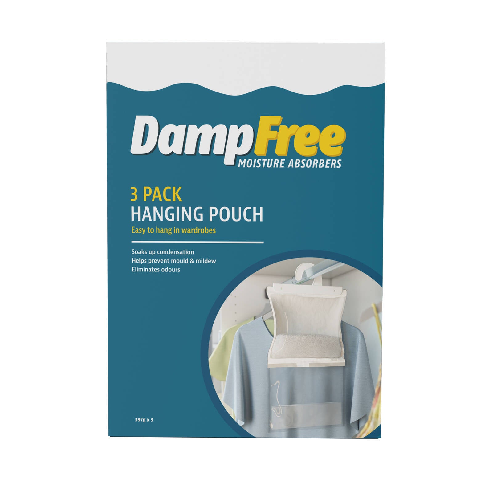 DampFree Moisture Absorber Hanging Pouch 3 Pack Calcium Chloride
