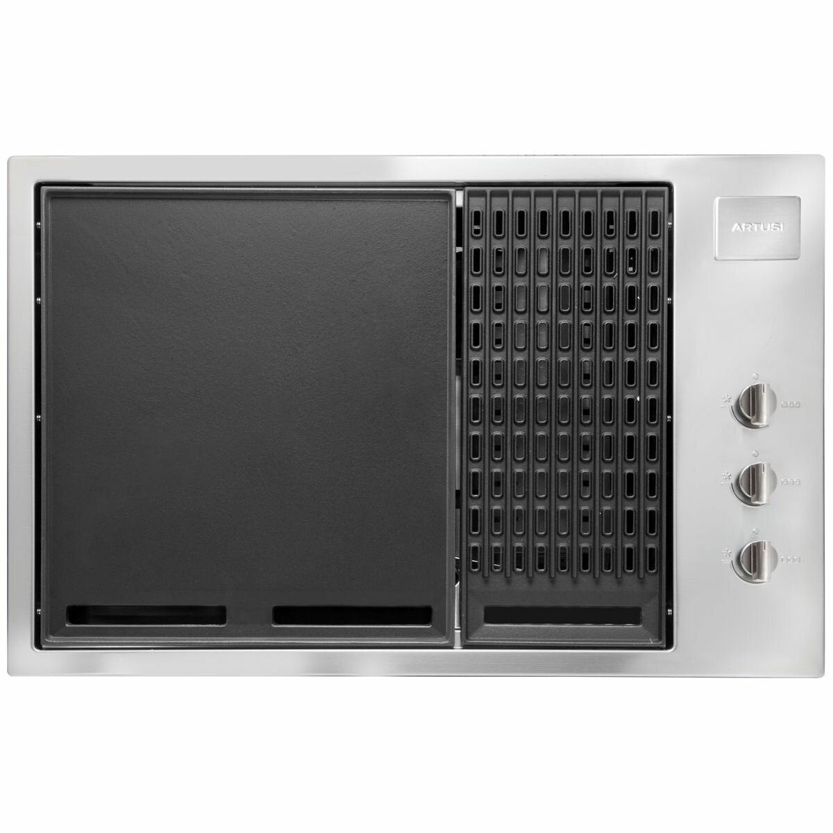 Artusi Built-In Gas BBQ 3 Burner - AS316 Stainless Steel, Cast Iron Grill and Hotplate - ABBQM2