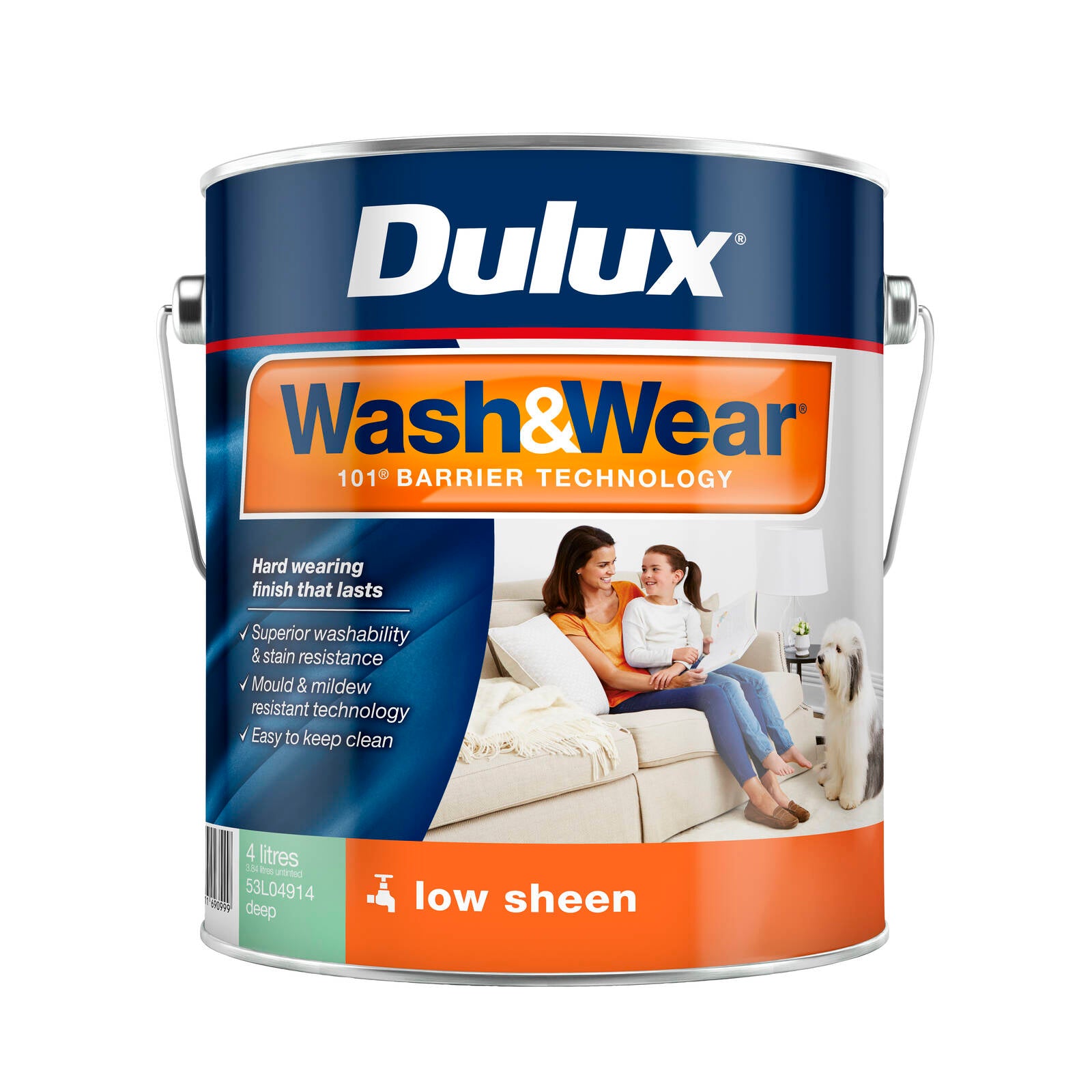Dulux Wash&Wear 4L Deep Base Low Sheen Interior Paint, Tintable