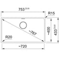 Franke 753mm Wide Single Bowl Undermount Sink - Onyx Granite - Hidden Overflow - MRG110-72ON-B