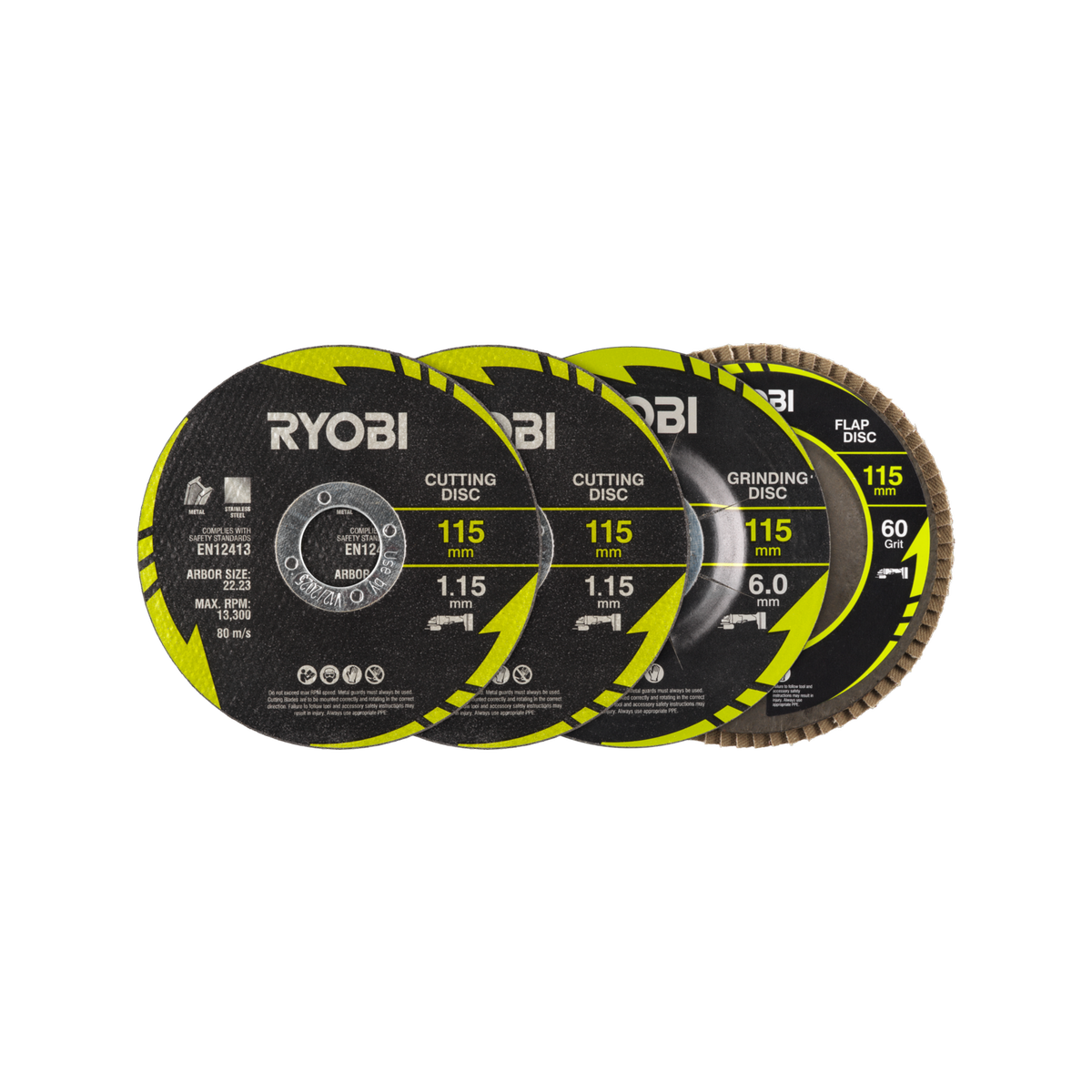 Ryobi 4 Piece Cutting and Grinding Set - 115mm - Precision Metalworking Tools - SuperSaverAU - view 1