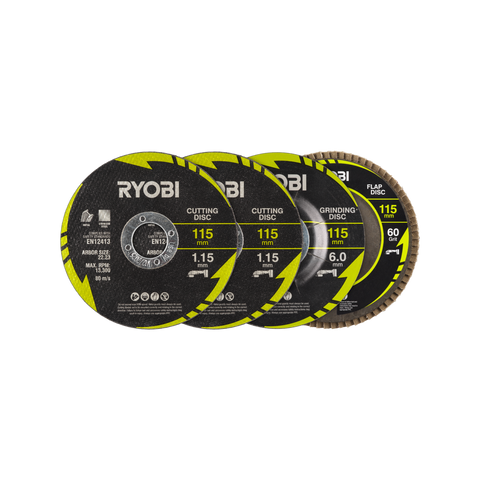 Ryobi 4 Piece Cutting and Grinding Set - 115mm - Precision Metalworking Tools - SuperSaverAU - view 1