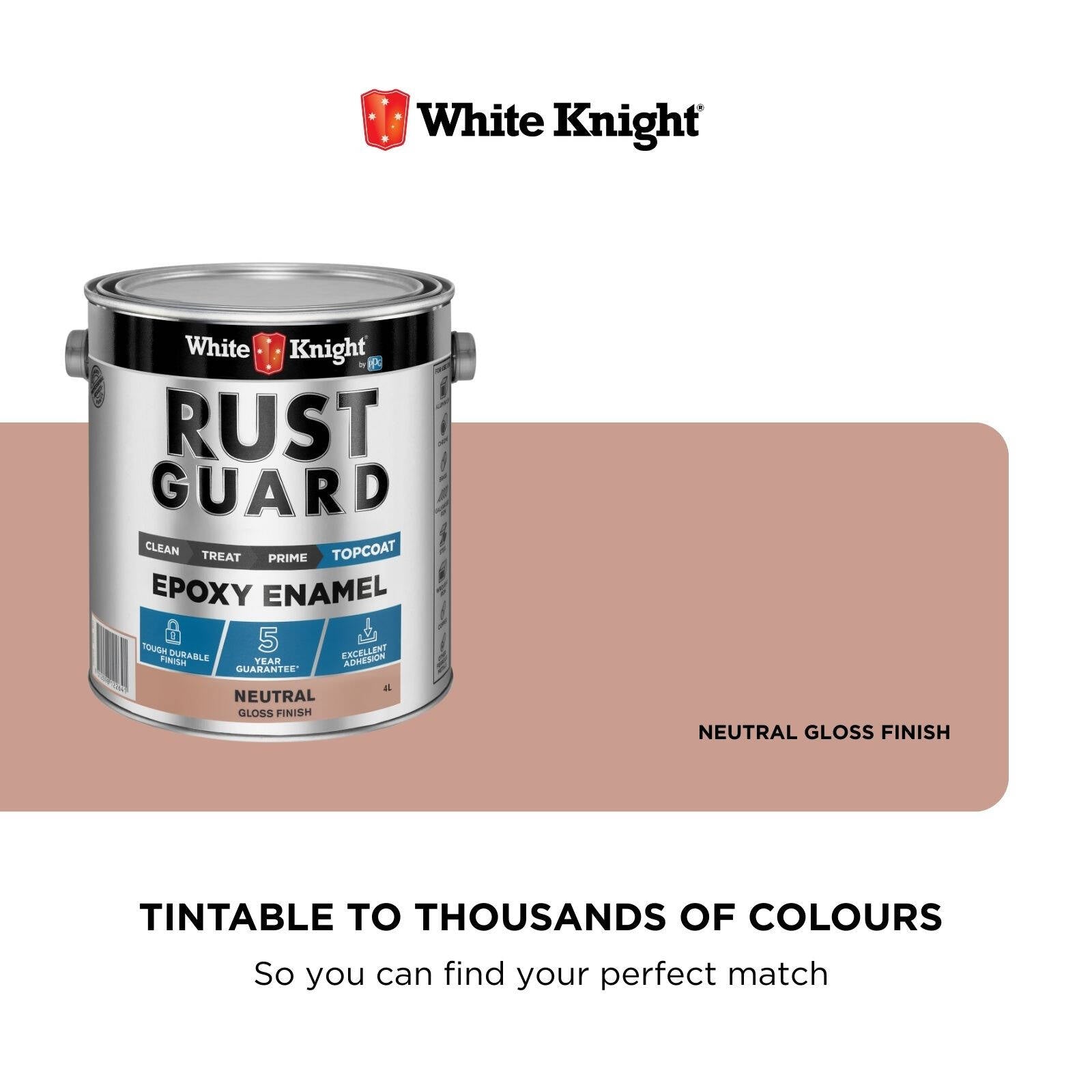 White Knight Rust Guard Neutral Gloss Solvent Based Epoxy Enamel Paint 4L