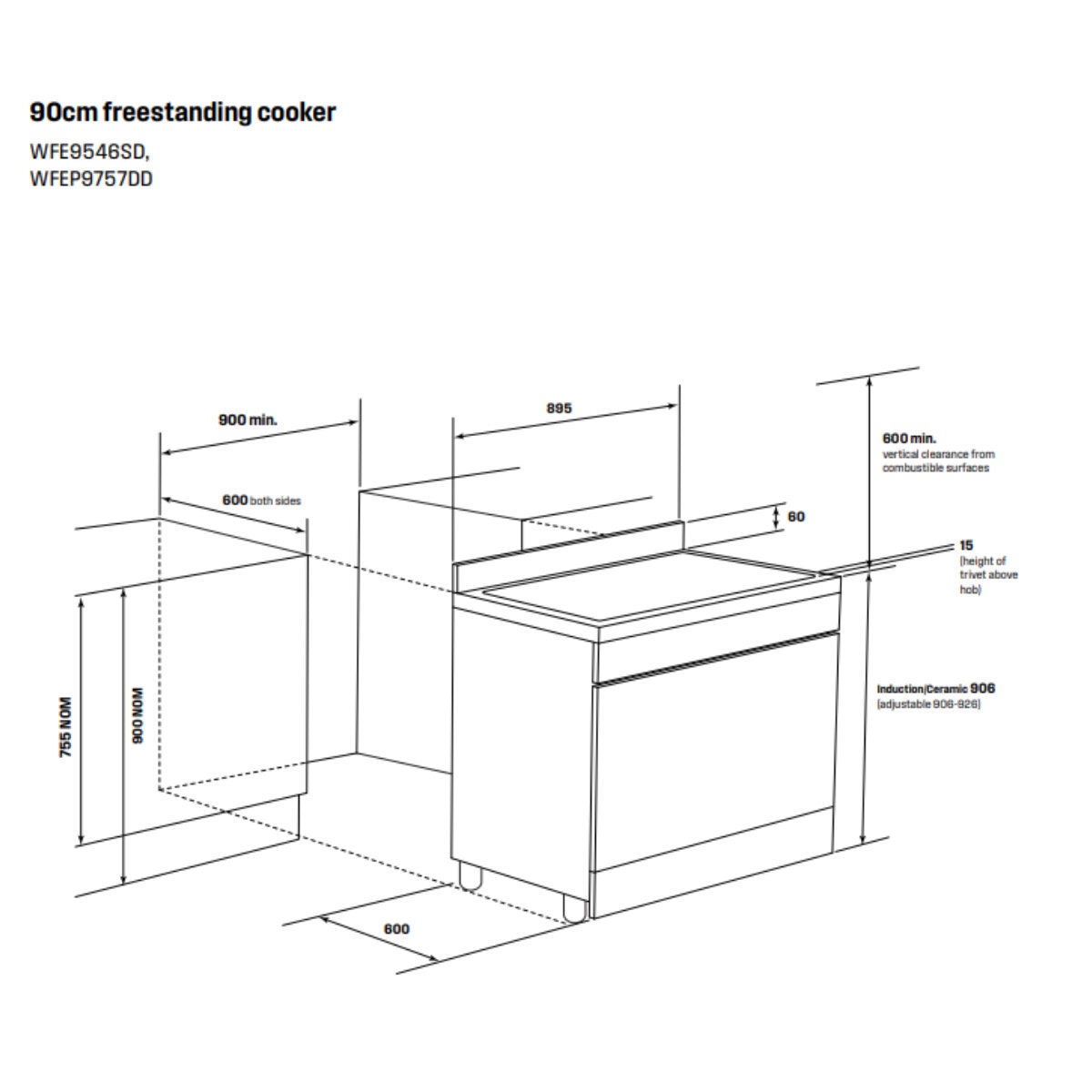 Westinghouse 90cm Induction Pyrolytic Oven - Dark Stainless Steel, SteamBake, AirFry - WFEP9757DD