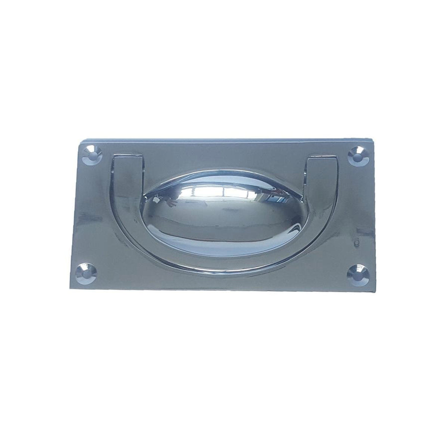 Delf Flush Drop Handle 60mm x 37mm Satin Chrome Solid Brass Easy Pull - SuperSaverAU - view 1