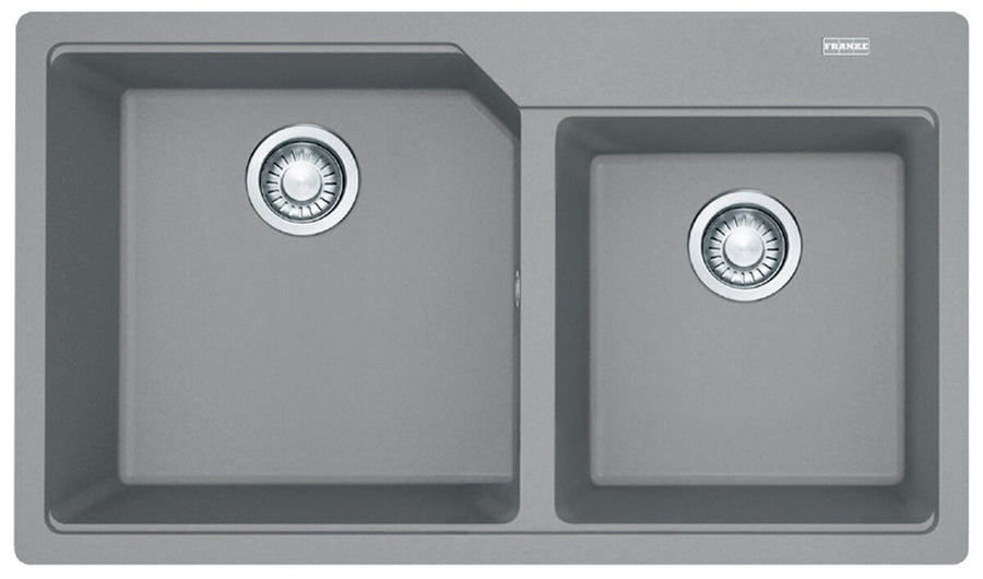 Franke Urban Granite 1 and 3/4 bowl topmount sink - Fragranite stone grey, 80% quartz - UBG220-86SG