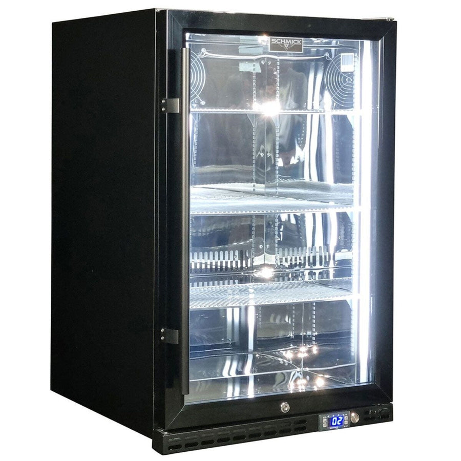 Schmick 164L Bar Fridge - Black, Heated Glass Door, Right Hinged, Lockable - SK146R-B-HD