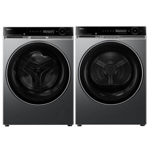 Haier 600 Series 12kg Front Load Washer & 10kg Heat Pump Dryer - Black - Steam Care - HWF12PXB2HDHP10PXB1