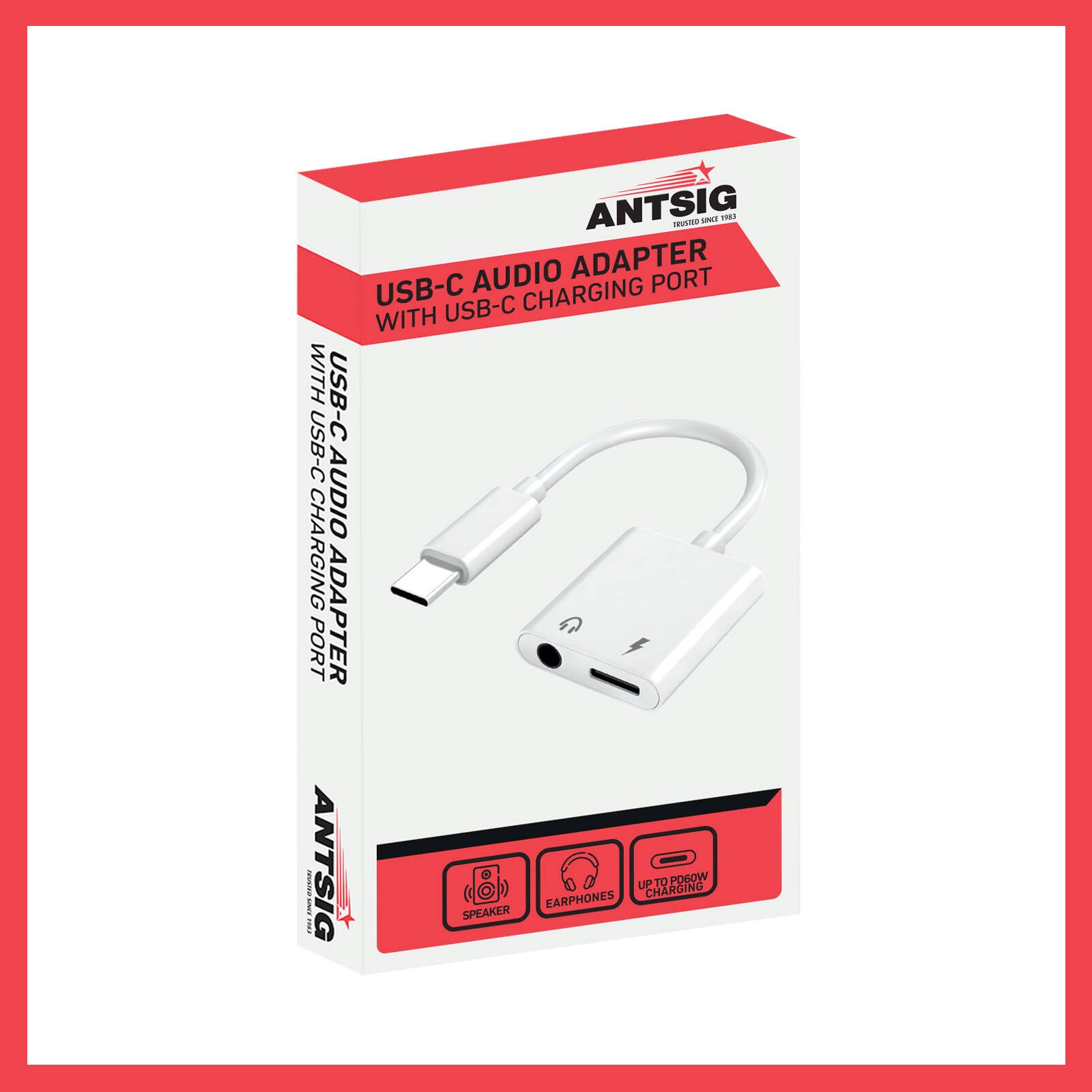 Antsig 60W USB-C Audio Adapter AP5761 - White, Headphones Plus USB-C Charging