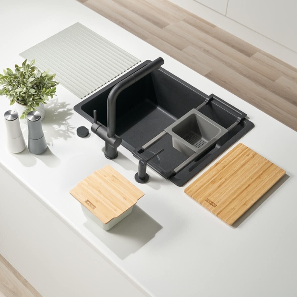 Franke All-In accessory set with storage box and silicone drainer mat - Bridge, board and bowl - ALLINPACK2