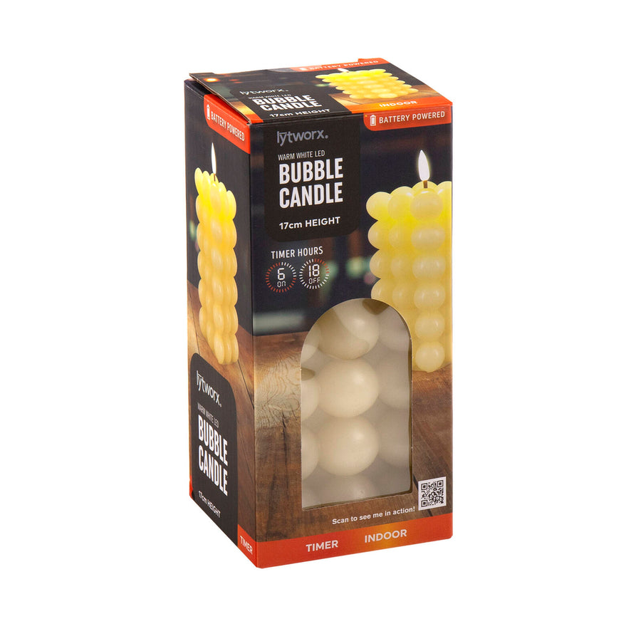 Lytworx 17cm Warm White LED Bubble Candle 70753 - Battery Operated with Auto Timer