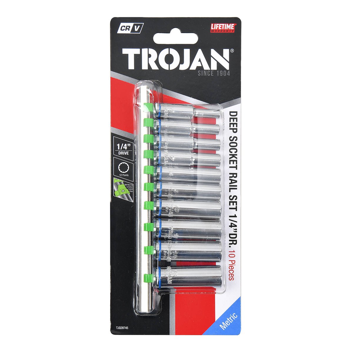 Trojan 10 Piece Deep Socket Rail Set 1/4" - 4mm to 13mm - Chrome Vanadium - SuperSaverAU - view 3