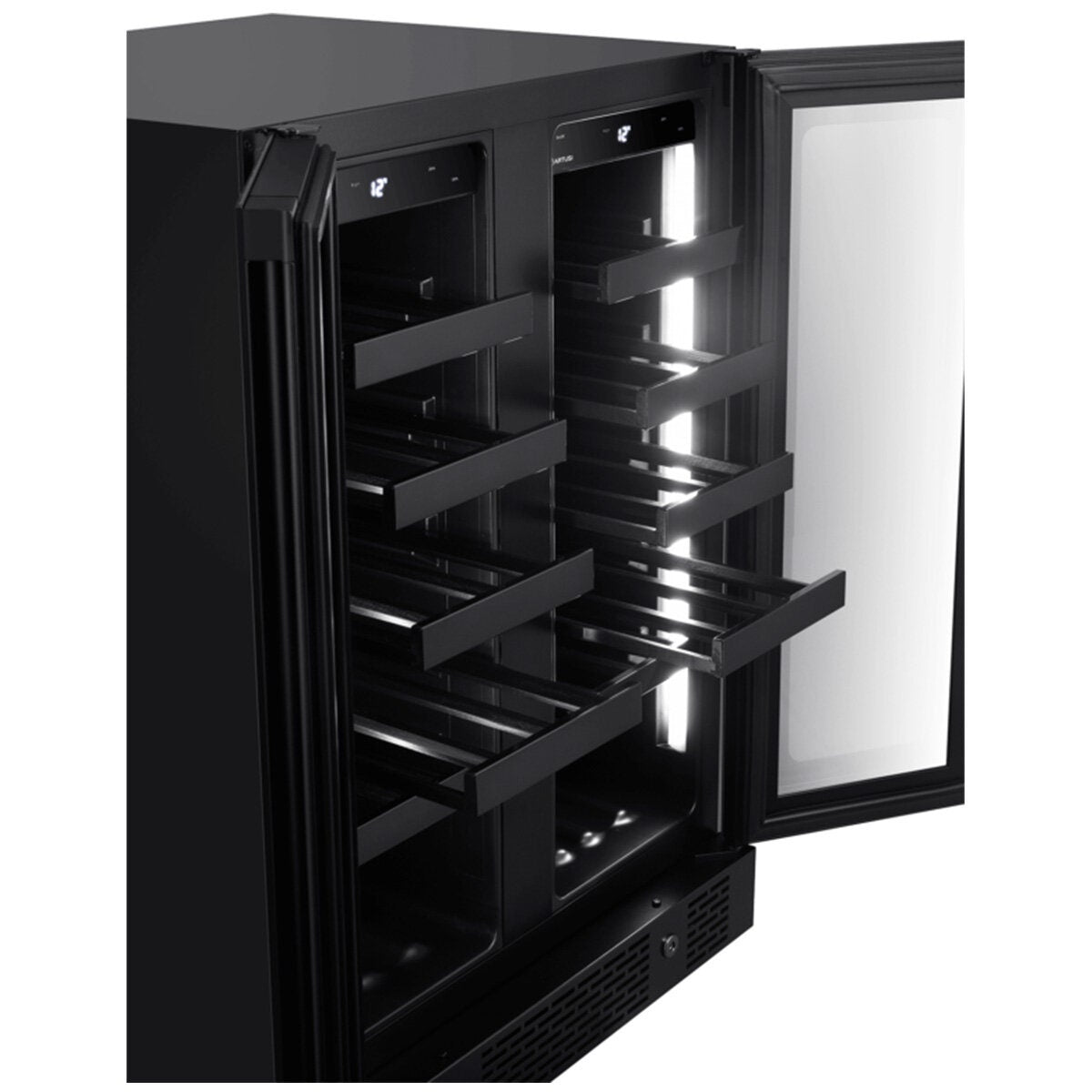 Artusi 36 bottle dual zone wine fridge - matte black, side by side doors, touch controls - AWC36BV
