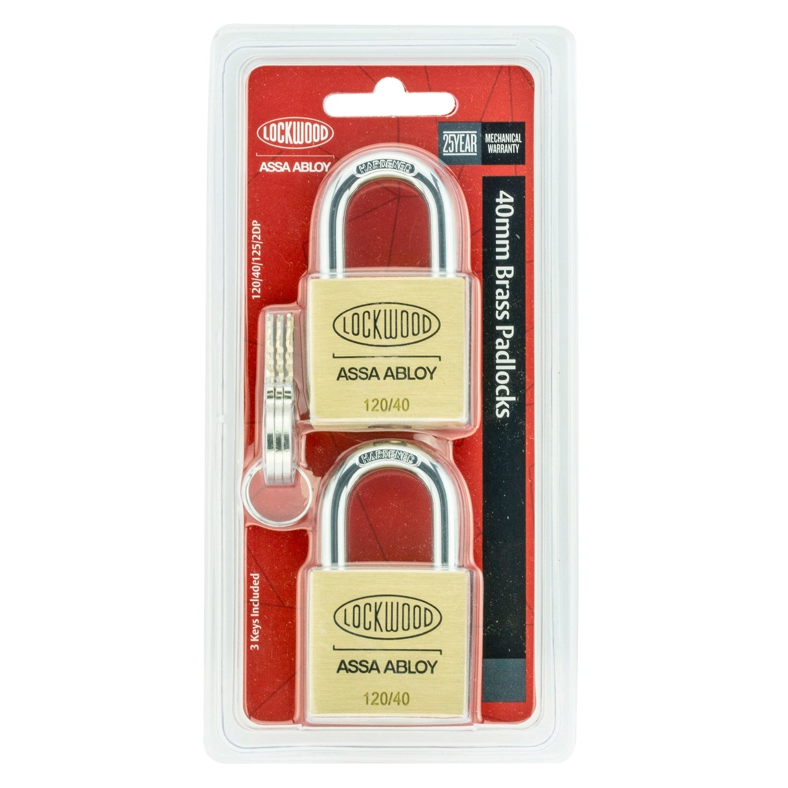 Lockwood 40mm Solid Brass General Purpose Padlock, 2 Pack, Double Locking