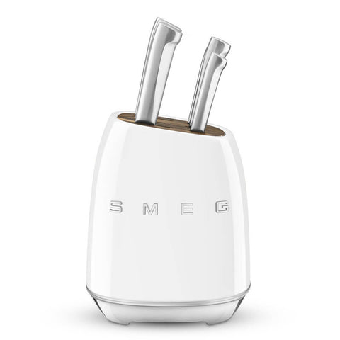 Smeg 50s Retro Style 6 Piece Knife Block Set - White with Acacia Wood Top - KBSF02WH