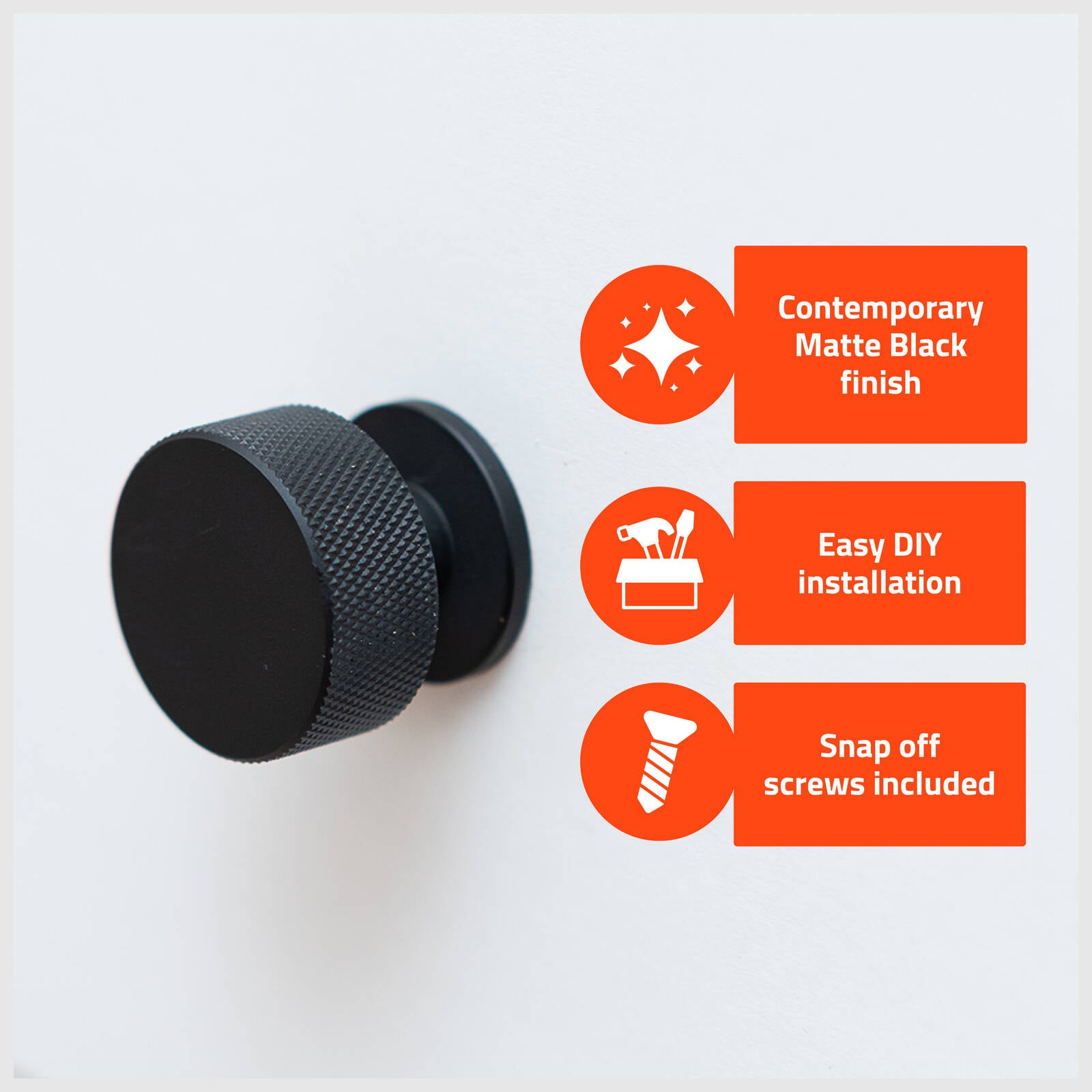 Taskmaster 32.5mm Knurled Matte Black Cabinet Knobs 4 Pack