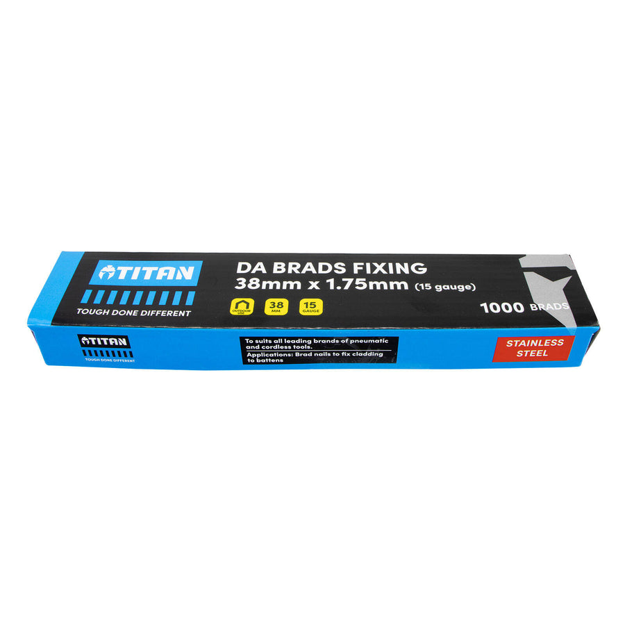 Titan 38 x 1.75mm 15 Gauge Stainless Steel 34 Degree Angled DA Brads - 1000 Pack