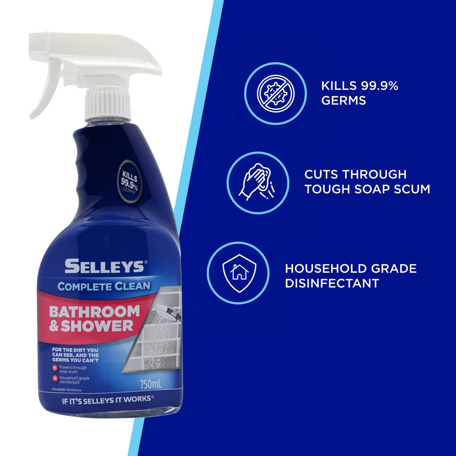 Selleys Complete Clean Bathroom and Shower Spray 750ml Colourless