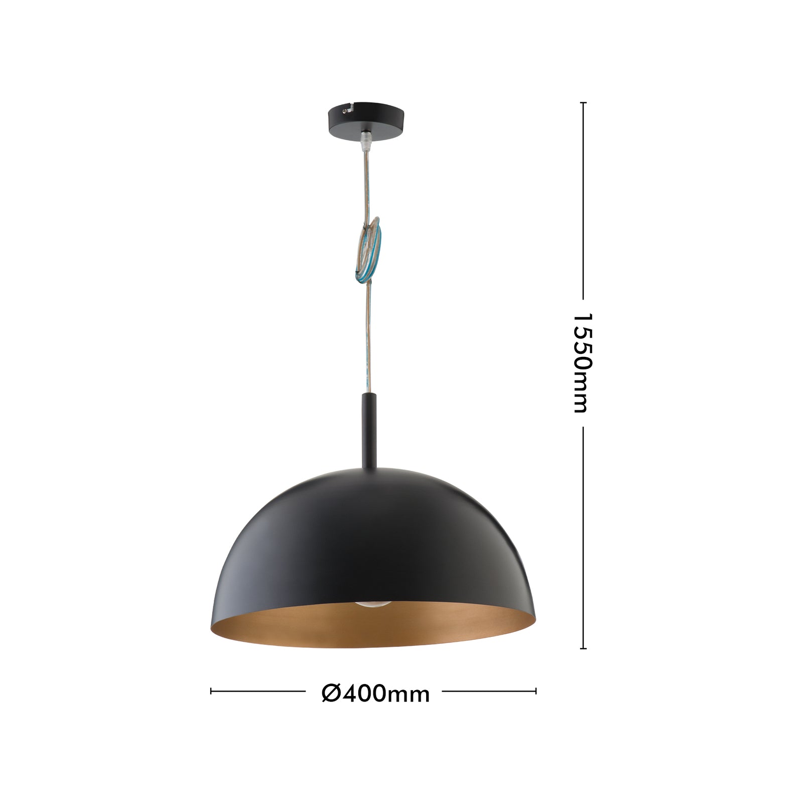 Verve Design 60W Black and Gold Metal Dome Pendant Light E27 Indoor PLS002