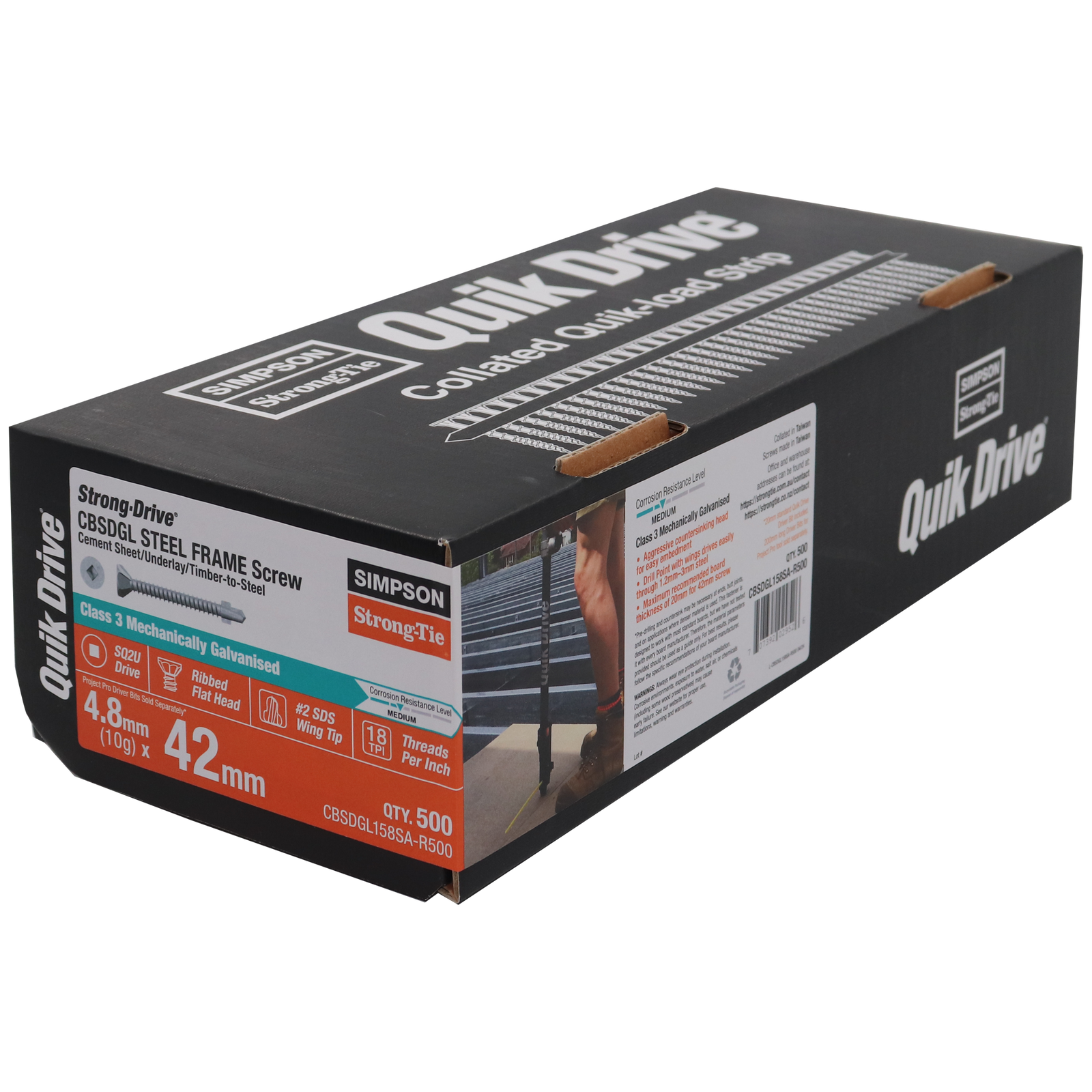 Simpson Strong-Tie 10 x 42mm Galvanised Timber to Steel Collated Quik Drive Screw 500 Pack