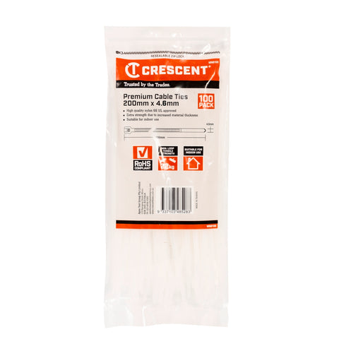 Crescent 200mm x 4.6mm Natural Nylon Cable Ties 100 Pack