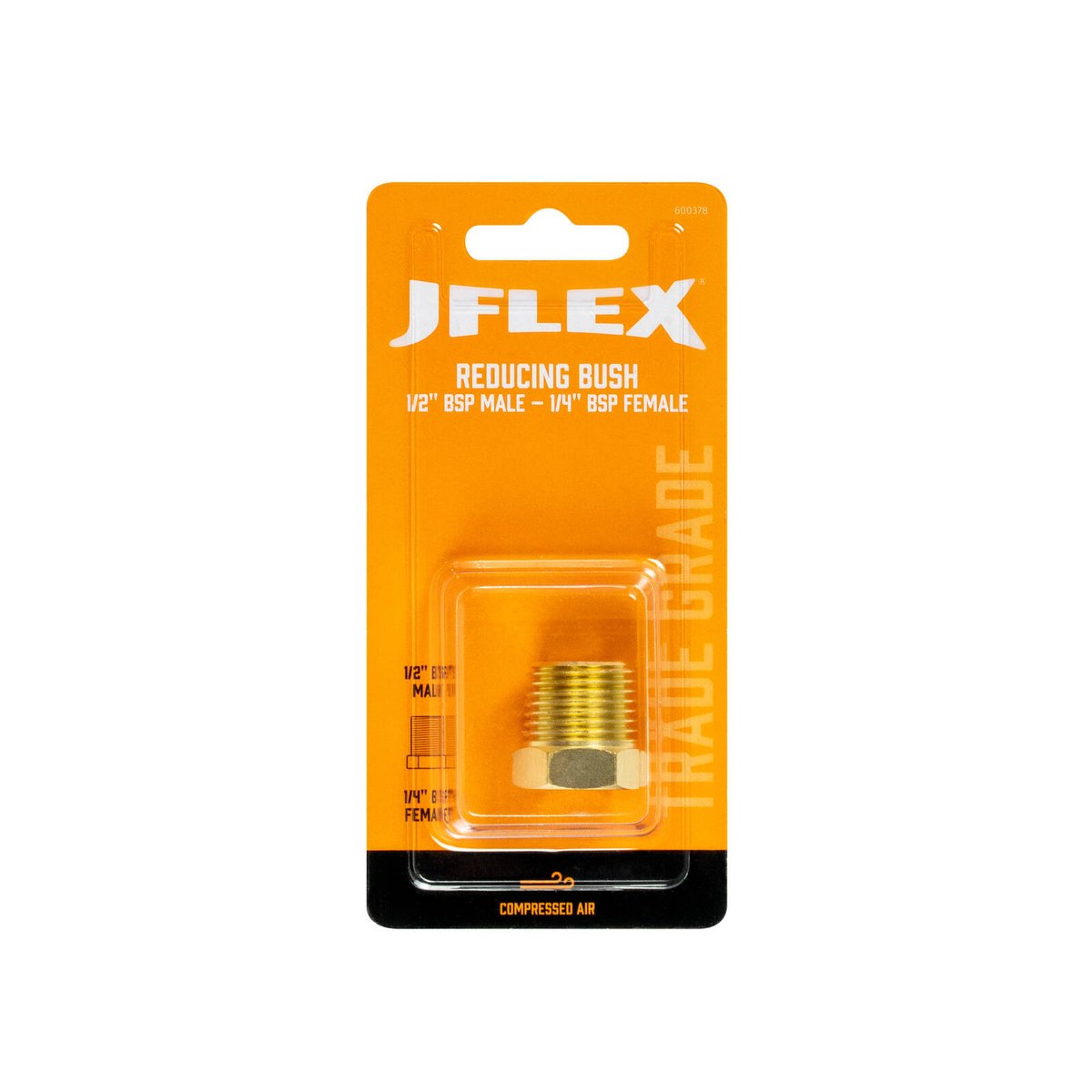 Jflex Brass Reducing Bush - 1/2" BSP Male x 1/4" BSP Female - Durable Connection - SuperSaverAU - view 2