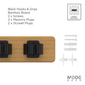 MODE 3 Hooks & 3 Grips On Bamboo Board Hook Rack 450mm Black