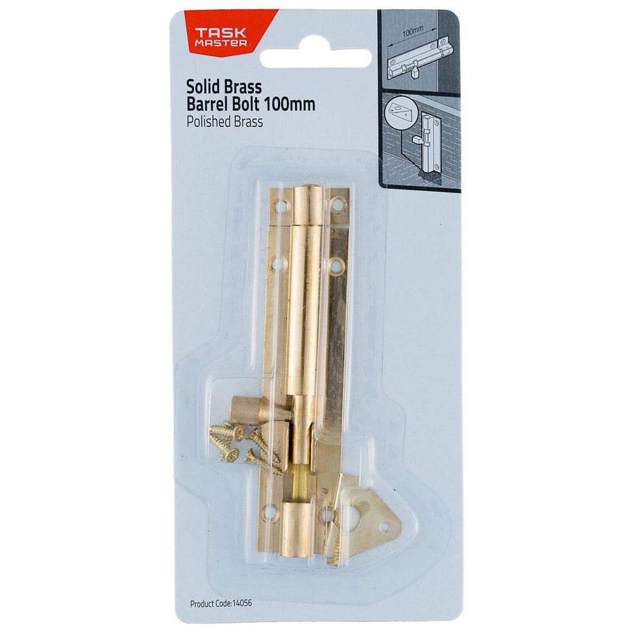 Taskmaster 100mm Polished Brass Barrel Bolt - Solid Brass Security Solution - SuperSaverAU - view 1