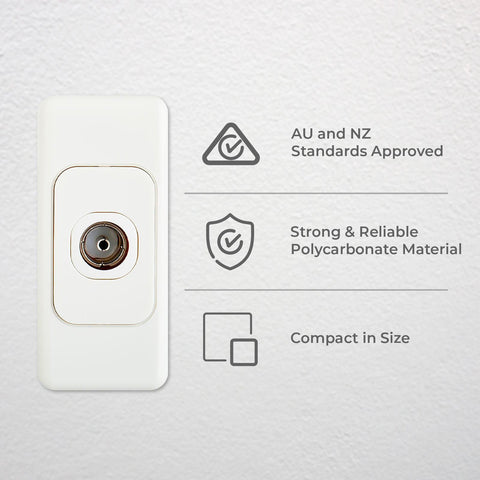 DETA Architrave PAL Outlet - White Polycarbonate Nickel Plated Slim TV Wall Plate