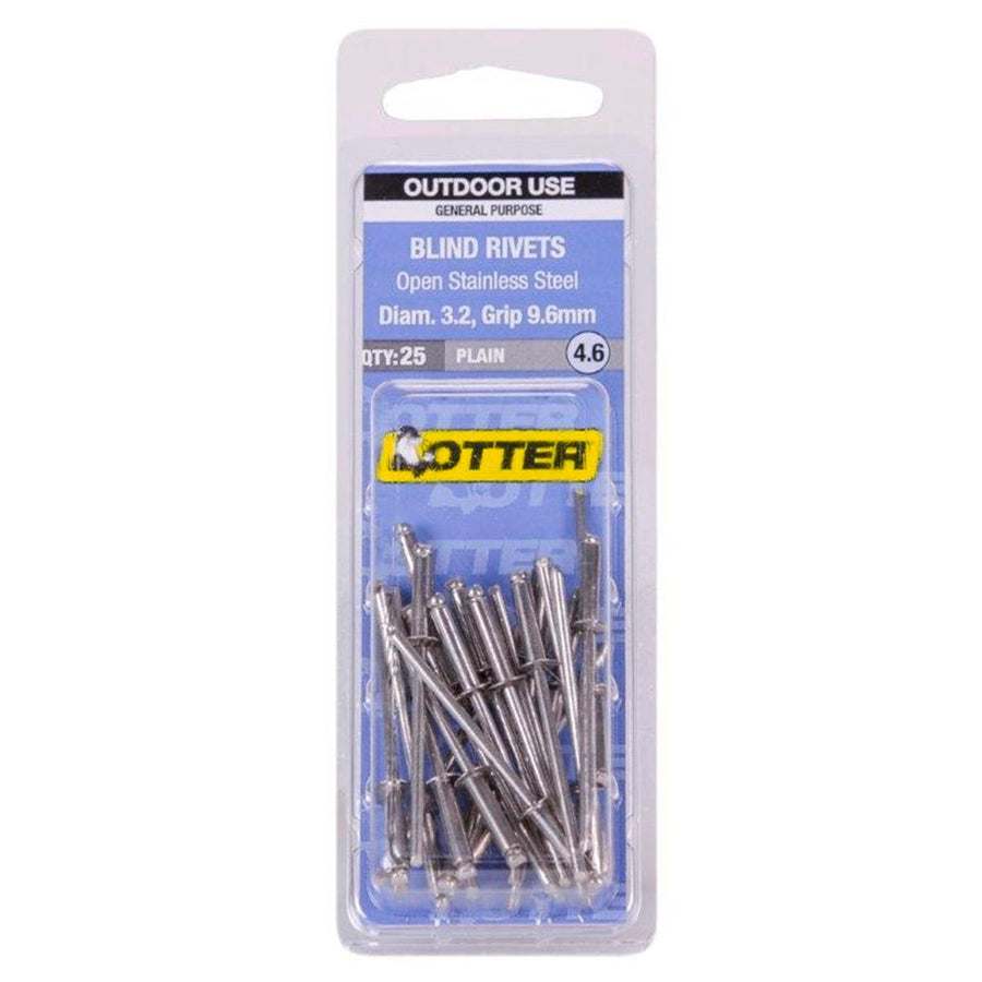 Otter Open Stainless Steel Blind Rivets 2x9 6mm 25 Pack Durable - SuperSaverAU - view 1