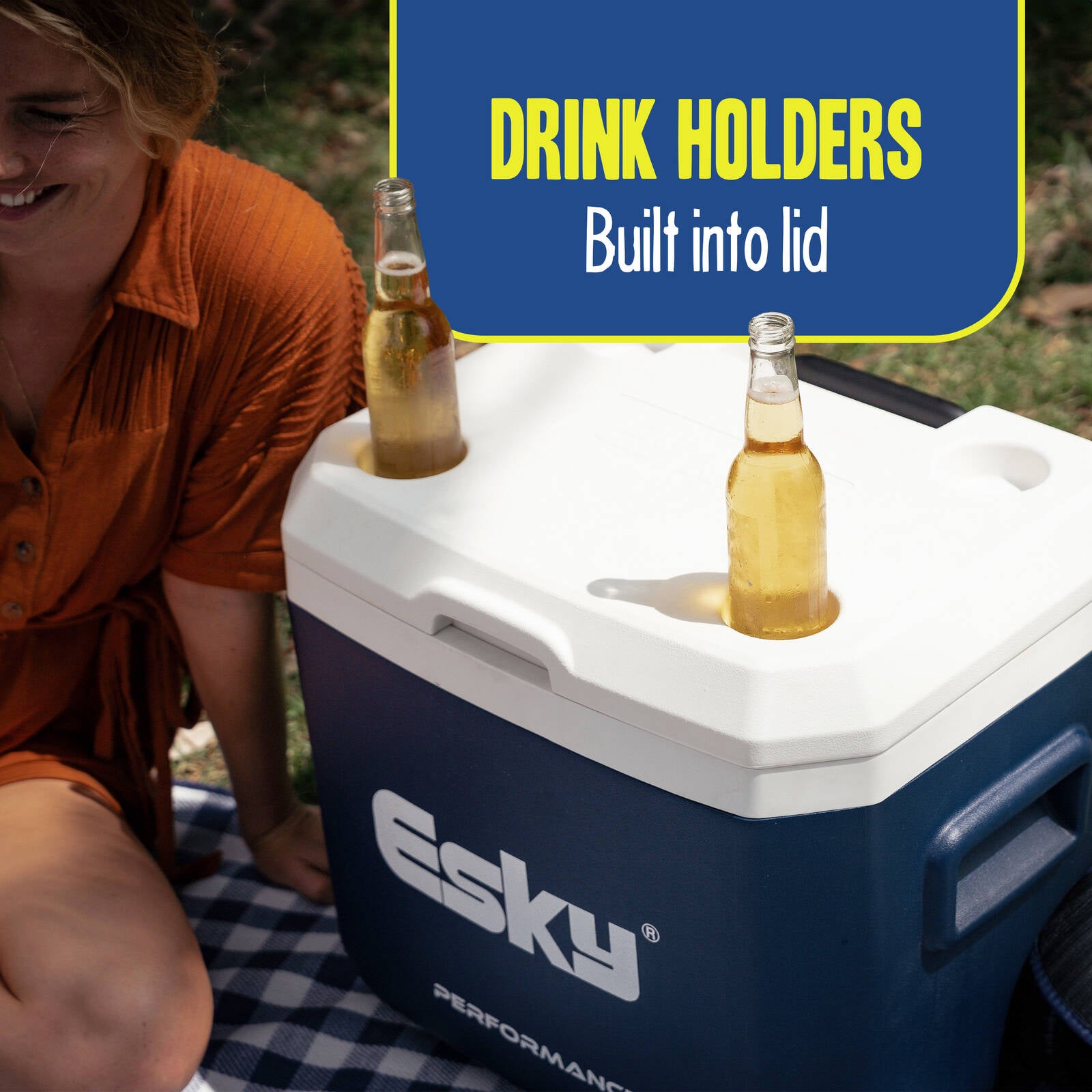 Esky 52L Wheeled Hard Cooler with Drain & Telescopic Handle Blue/White