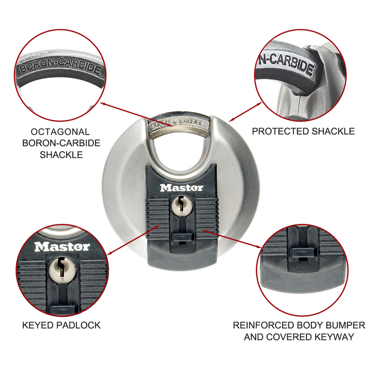 Master Lock 70mm Excell Disc Padlock Stainless Steel Shrouded Shackle