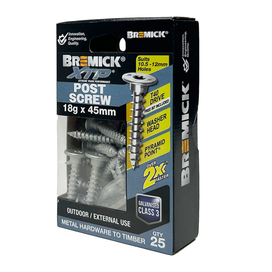 Bremick XTP Post Screw 18g x 45mm Galv - T40 - 25 Pack - Strong Fastening - SuperSaverAU - view 1