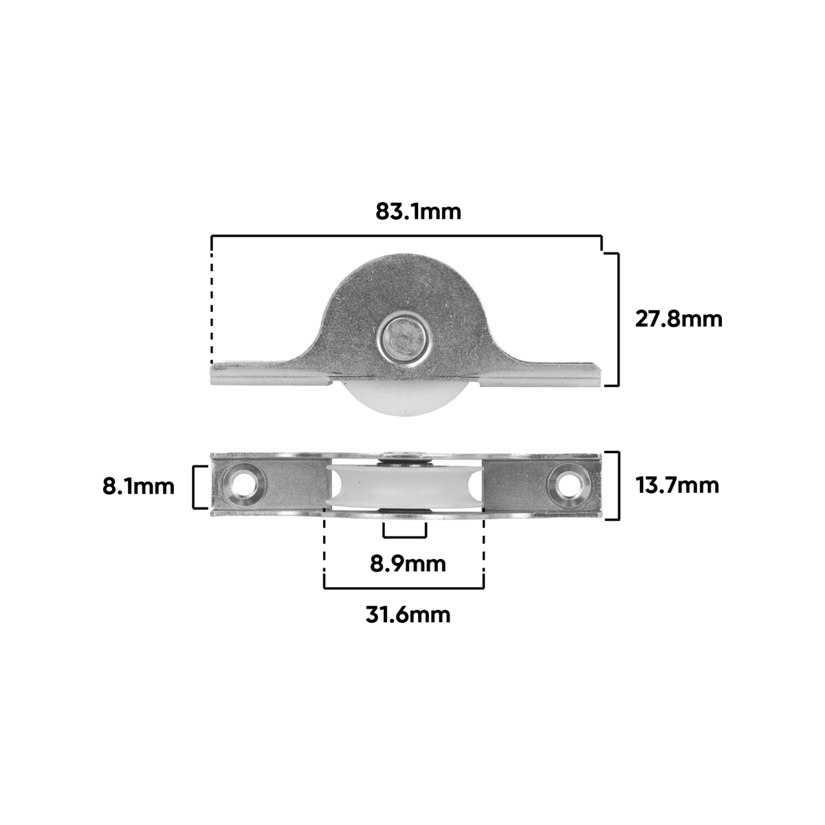 Rolltrak Steel Carriage - 83mm x 28mm - Steel - 30kg Load Capacity - SuperSaverAU - view 2