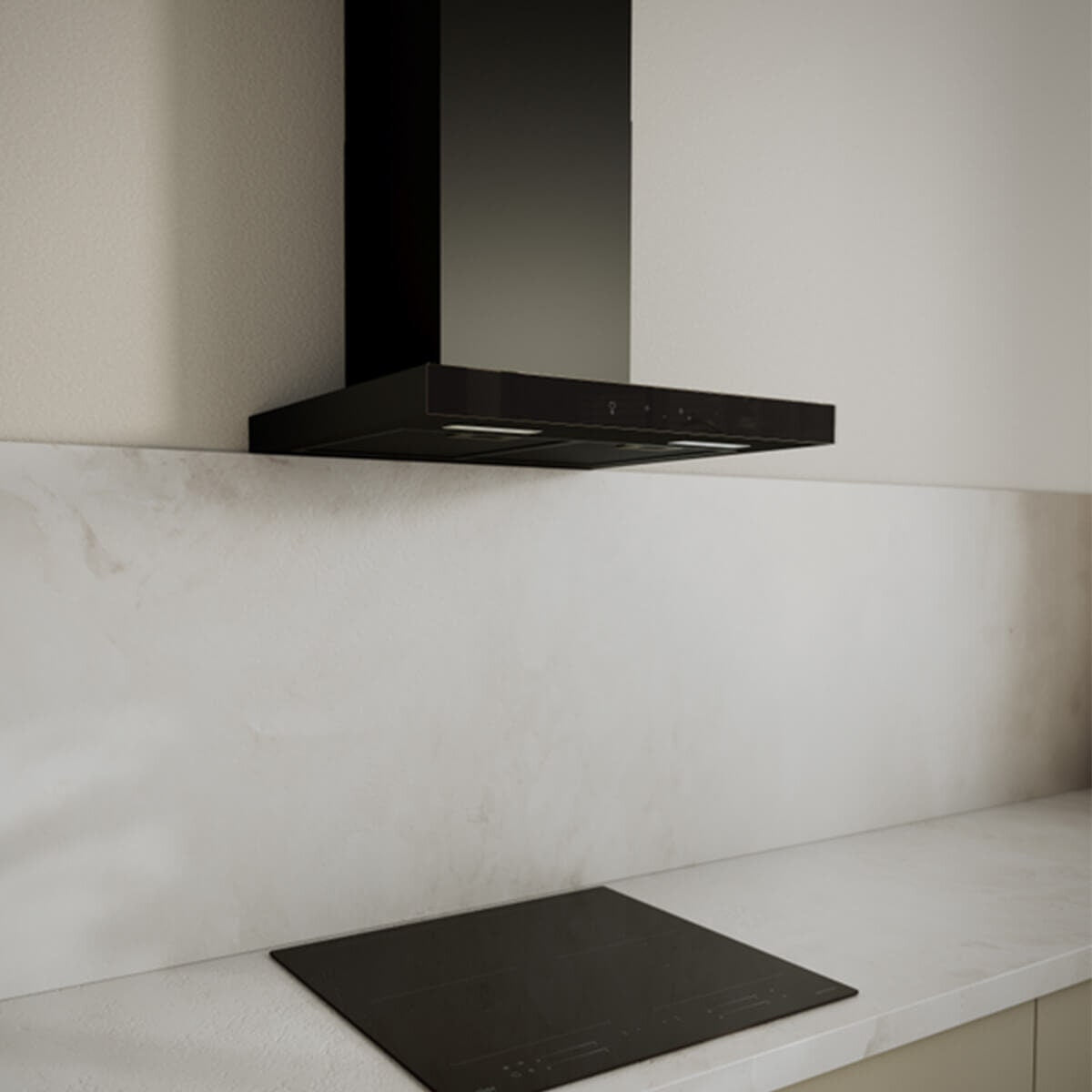 Haier 60cm 600 Series wall mounted canopy rangehood - black, Wi-Fi, hood to hob connection - HC60BMB2