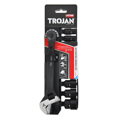 Trojan 11 Piece Ratcheting Wrench Set with Adjustable & Pipe Wrench