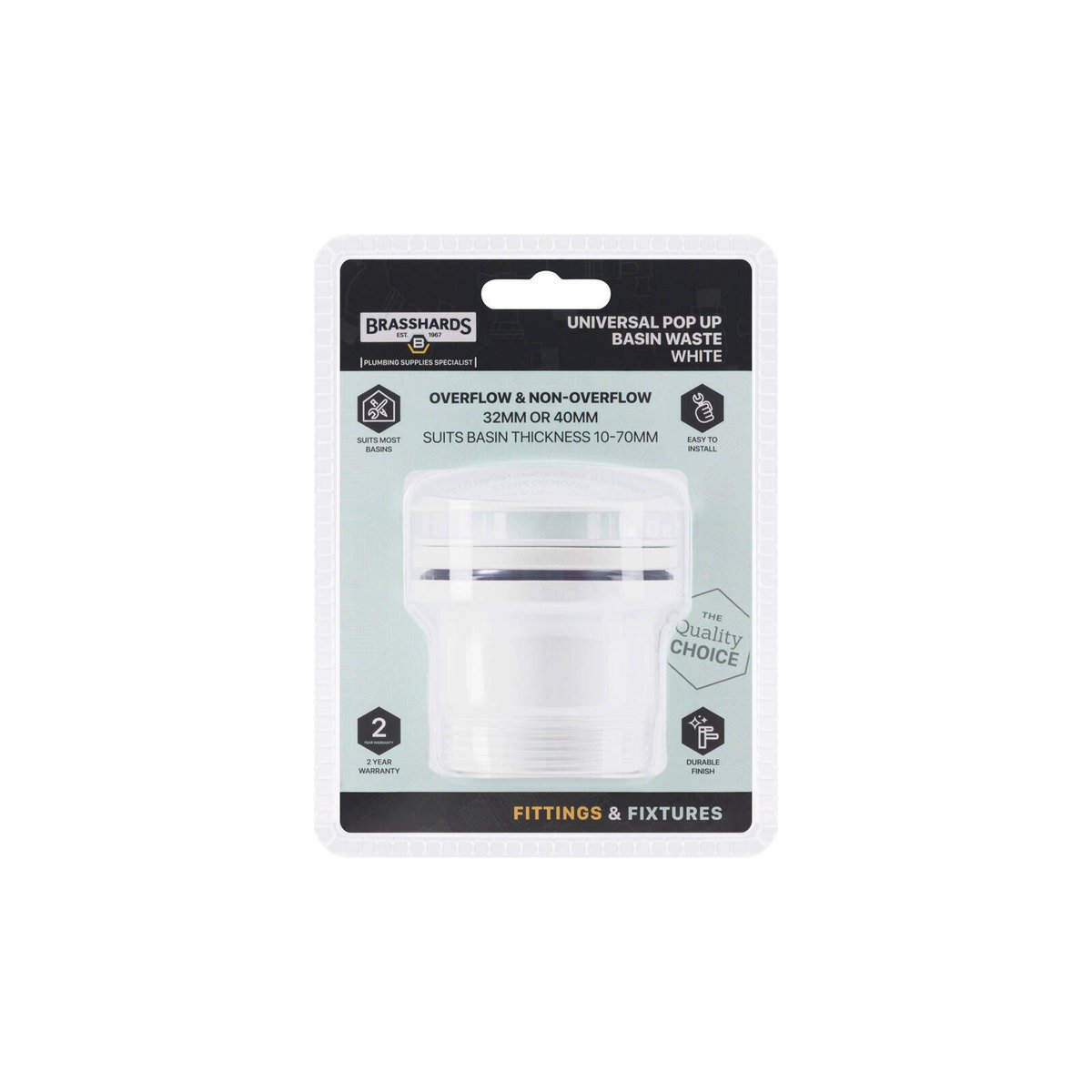 Brasshards White Universal Pop Up Dome Basin Waste - 40mm Thread - Durable Design - SuperSaverAU - view 3